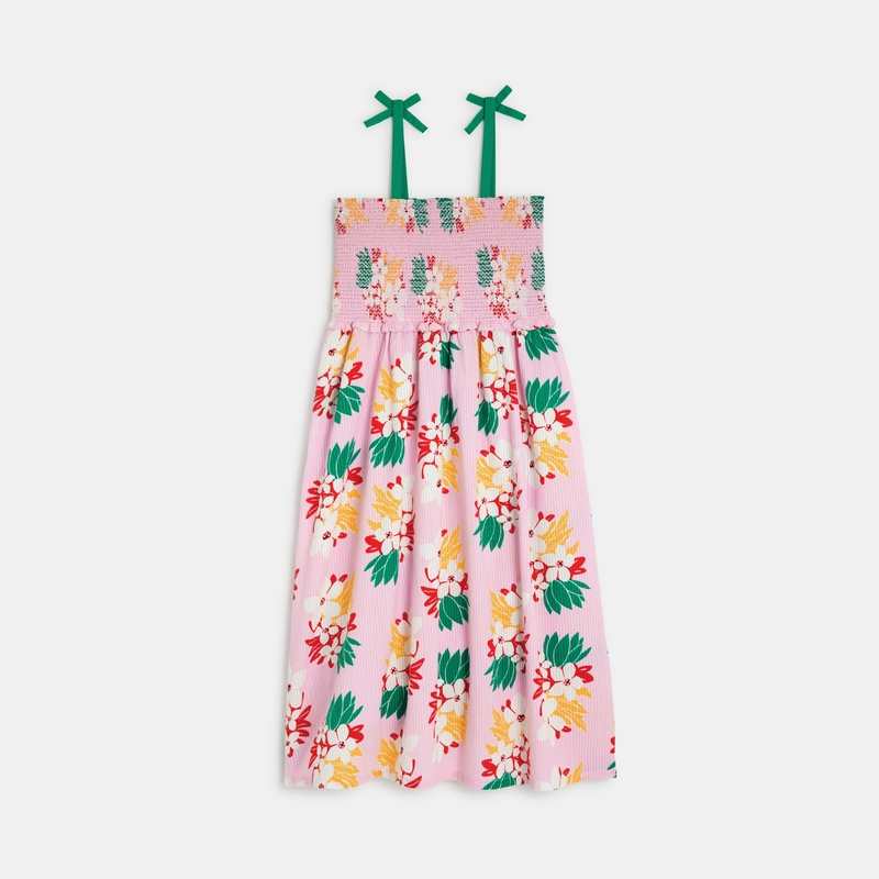 Robe à bretelles fille à motifs fleurs exotiques rose Catimini
