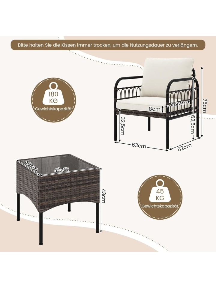 COSTWAY 3tlg. Rattansessel Set in Weiß günstig kaufen onesize
