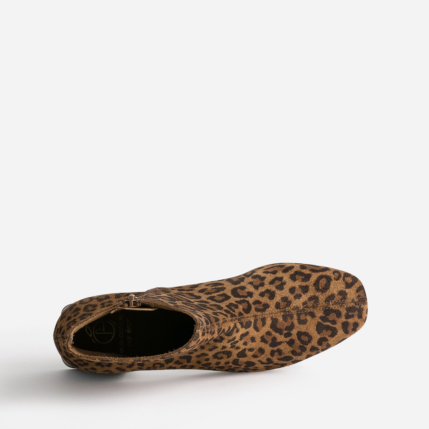 Boots camel éco-conçu cuir velours motif léopard
