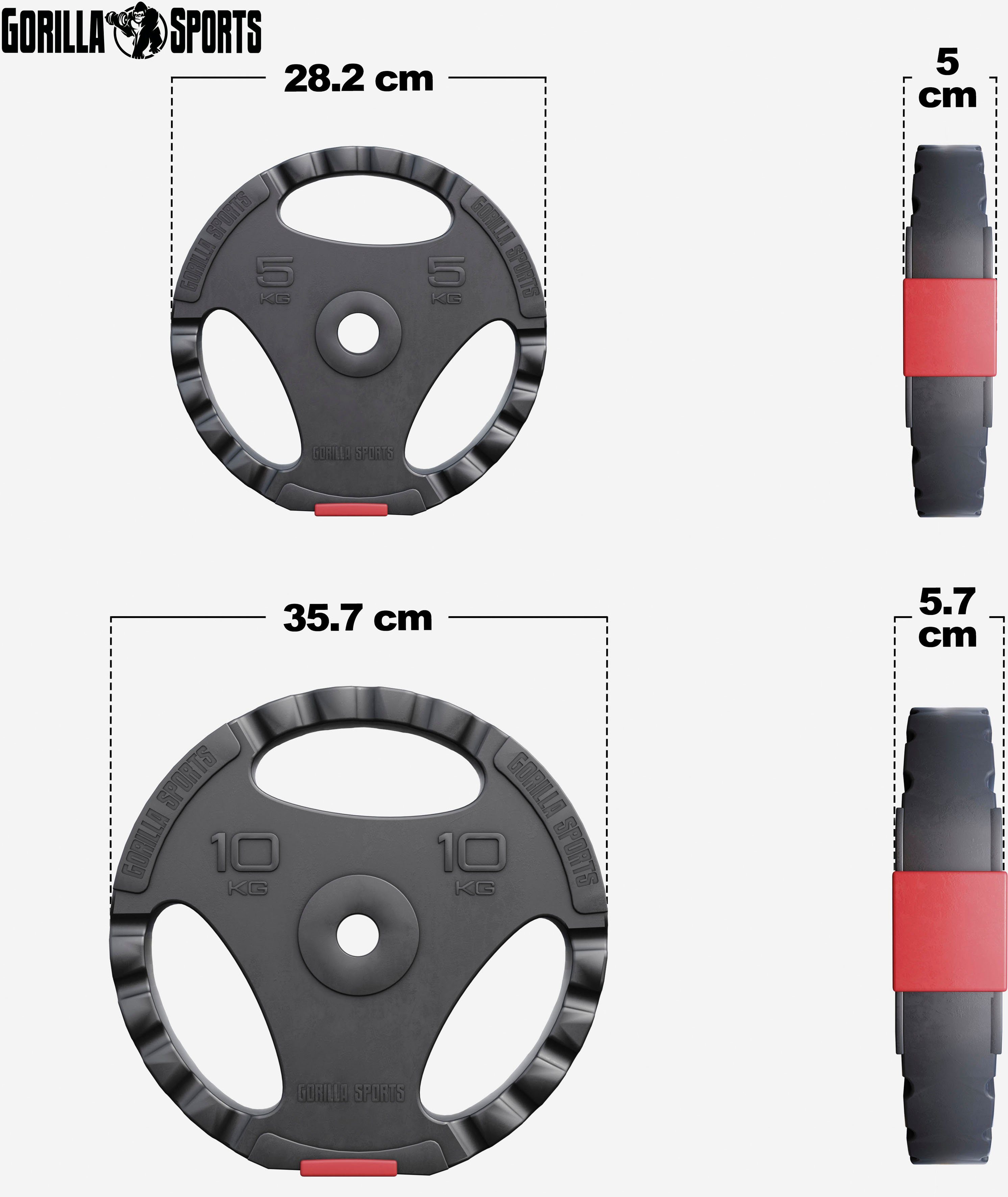 GORILLA SPORTS Hantelscheiben 30 kg - 2 x 5 kg; 2 x 10 kg, 30 kg, (Set, 4-tlg)