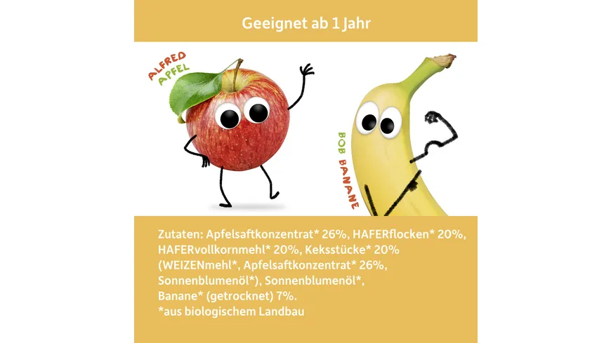 Freche Freunde Bio Feiner Haferriegel Apfel & Banane mit Keksstückchen 69 g