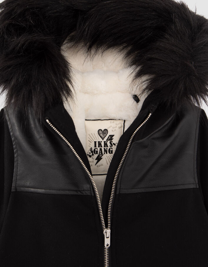 Manteau noir bi matière fourré fille