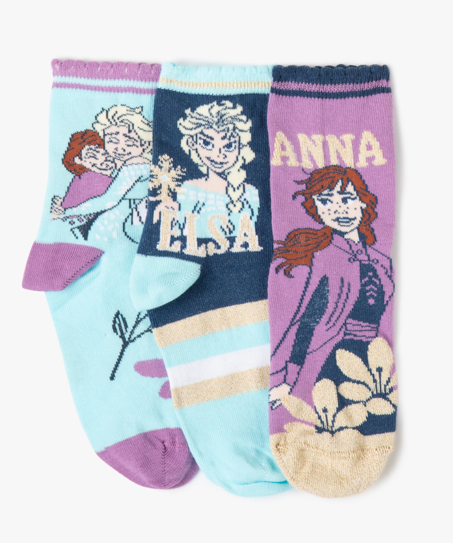 Chaussettes fille imprimées brillantes - La Reine des Neige... bleu | GEMO
