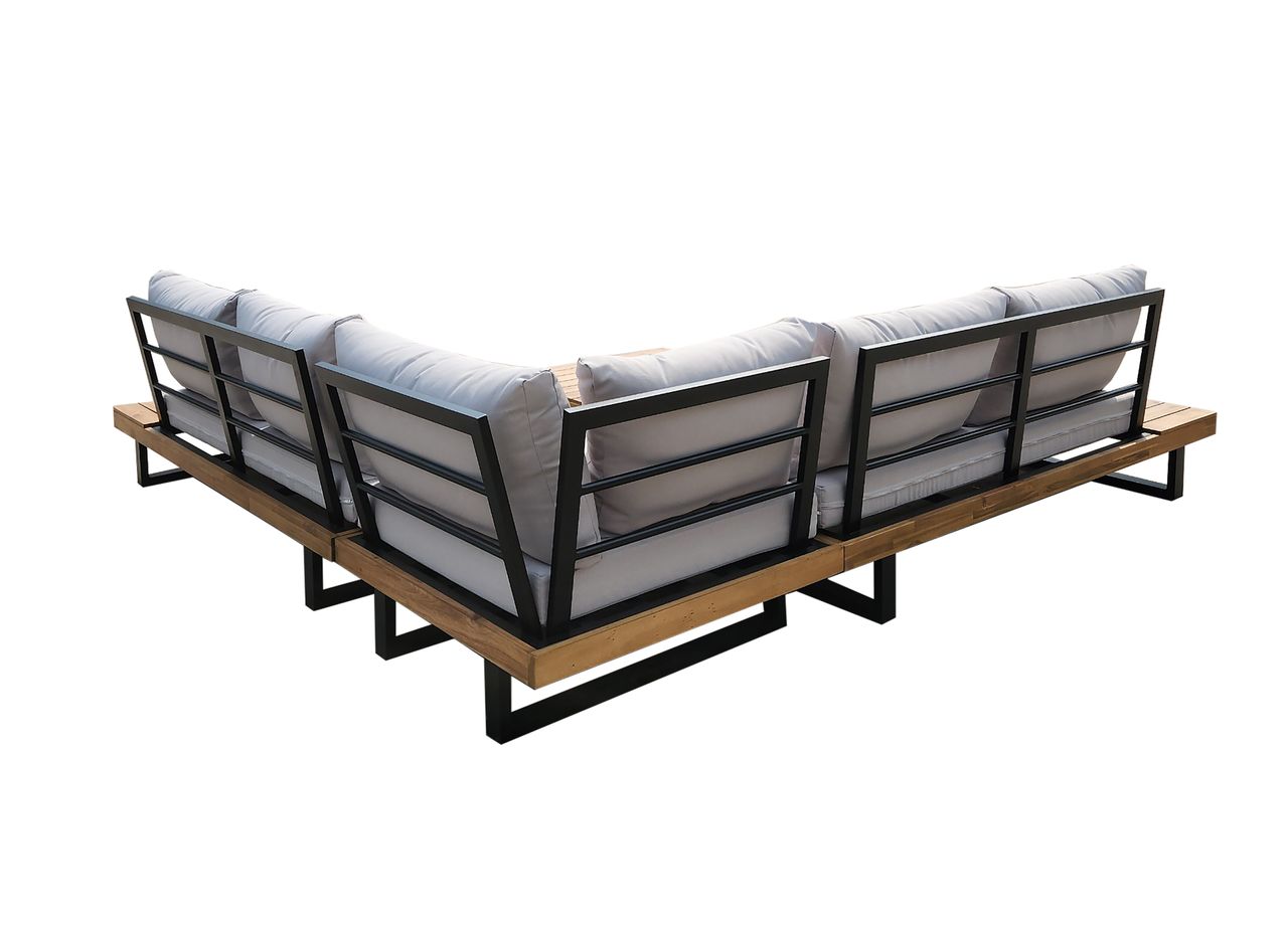HC Garten & Freizeit Aluminium Ecklounge 4tlg. mit Tisch, Akazienholz - anthrazit