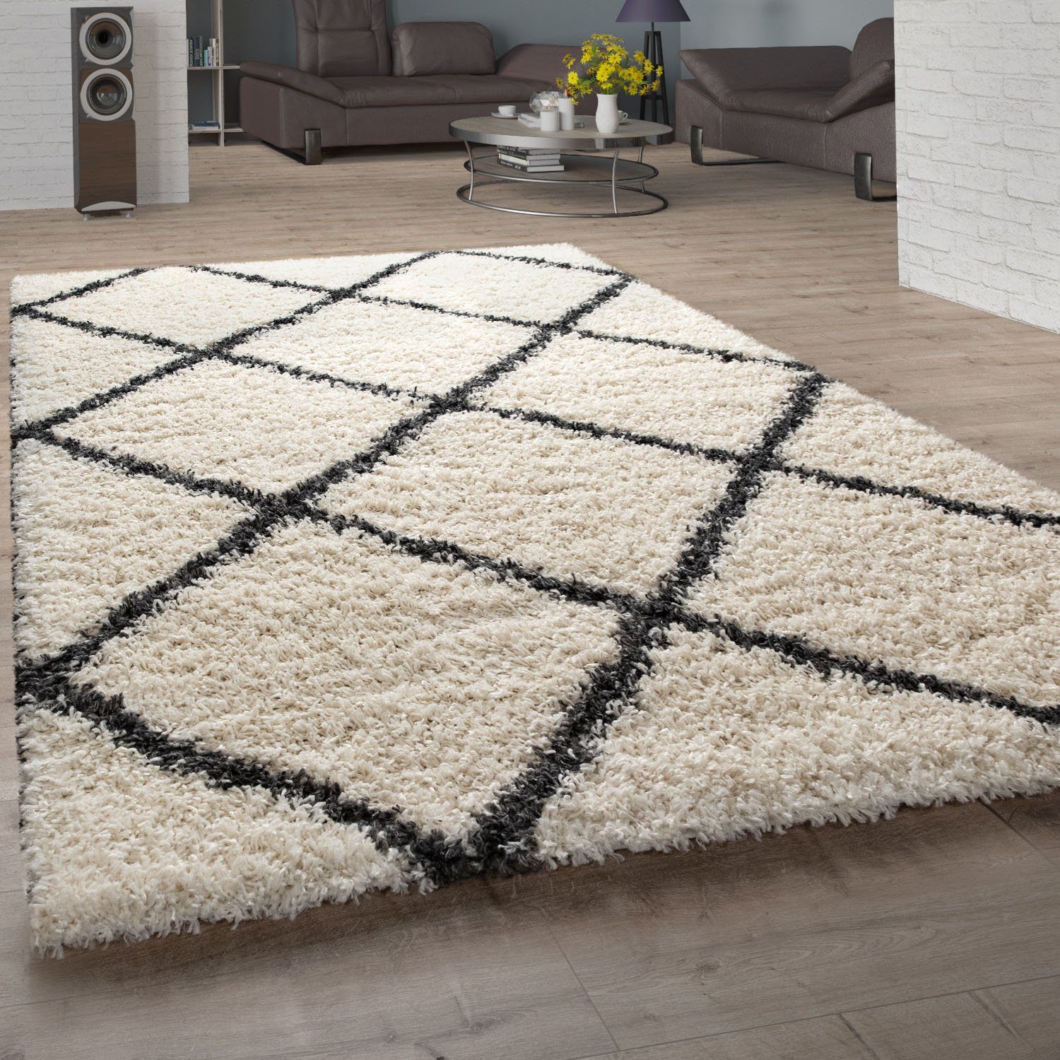 Hochflor-Teppich Kalmar 441, Paco Home, rechteckig, Höhe: 40 mm, Scandi Design, Rauten Muster, weich & kuschelig