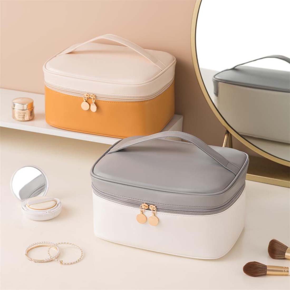 FIDDY Aufbewahrungstasche Farbblockierte Damen-Kosmetiktasche, tragbare Handtasche (multifunktionale wasserdichte Kulturtasche, Aufbewahrungstasche für Geschäftsreisen, 1-tlg)