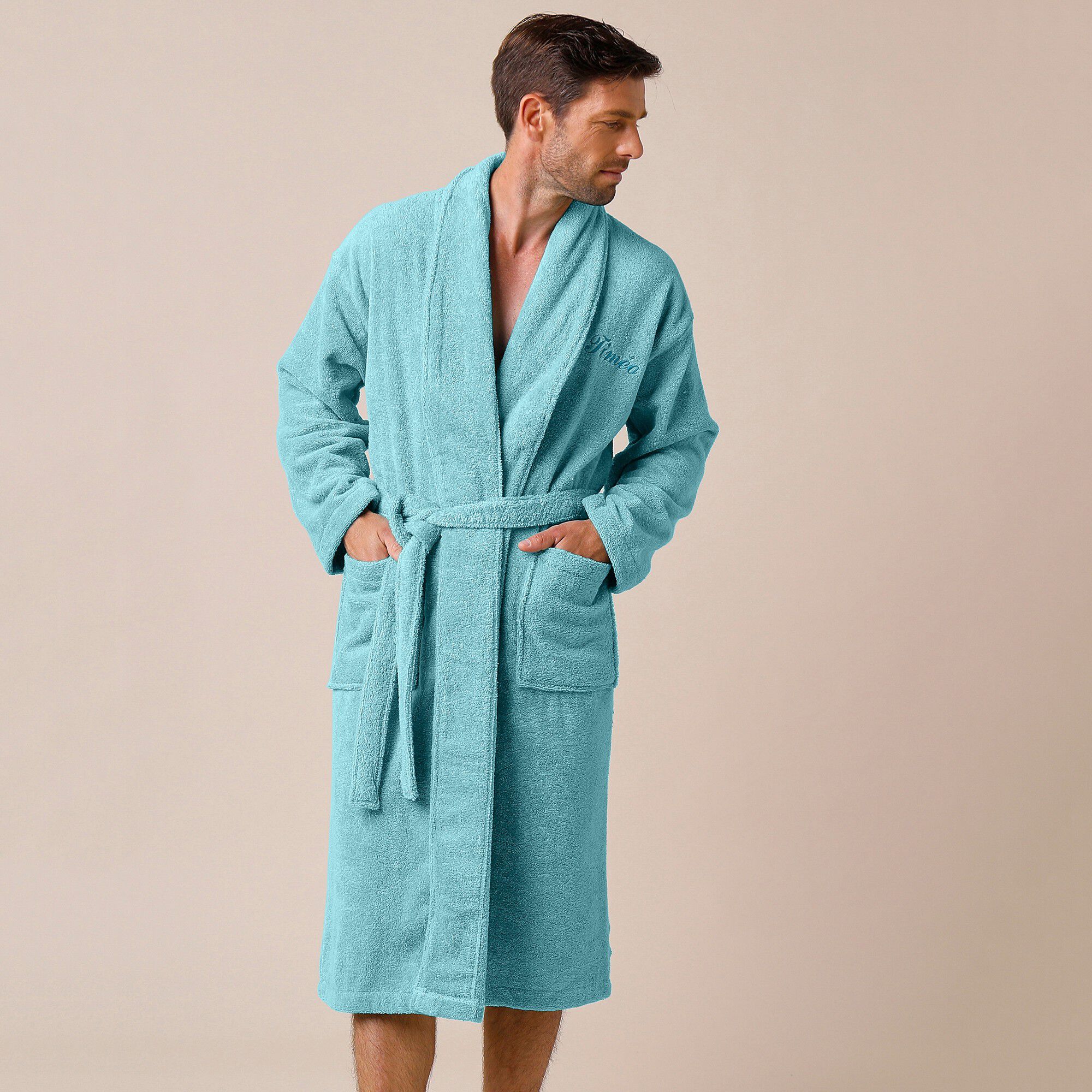 Peignoir mixte adulte éponge bouclette col châle personnalisable