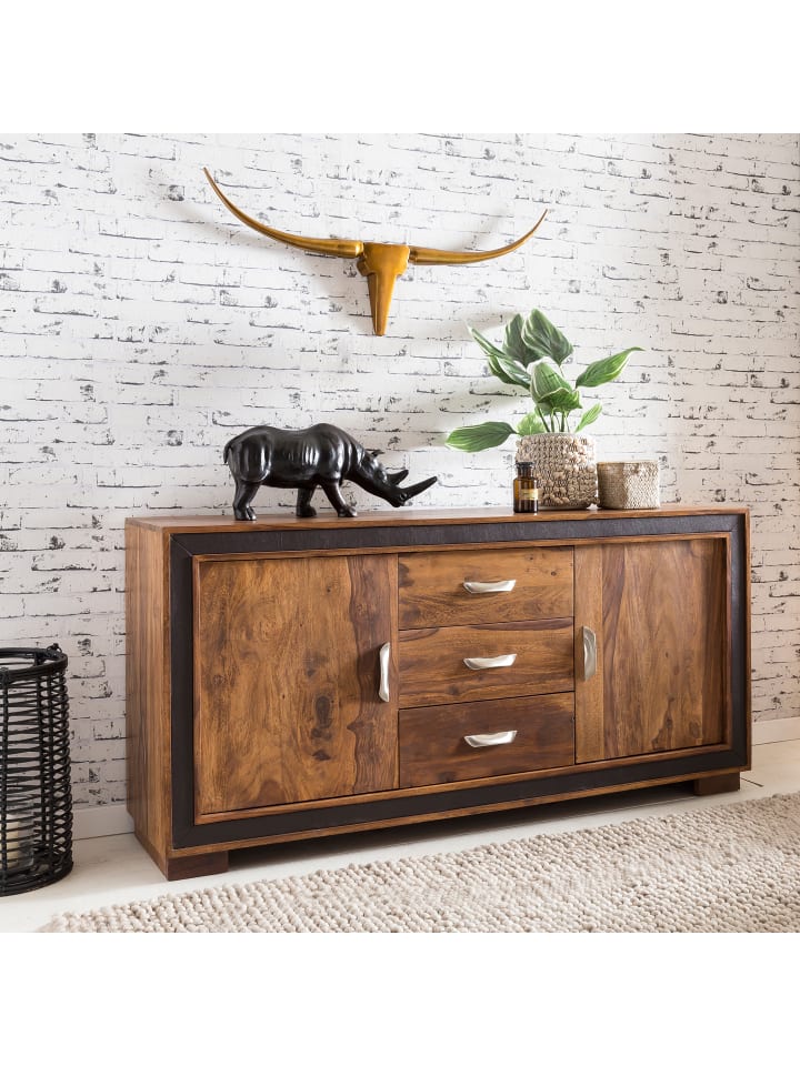 KADIMA DESIGN Design Sideboard Massivholz mit Kunstleder 160x44x80 cm günstig kaufen onesize