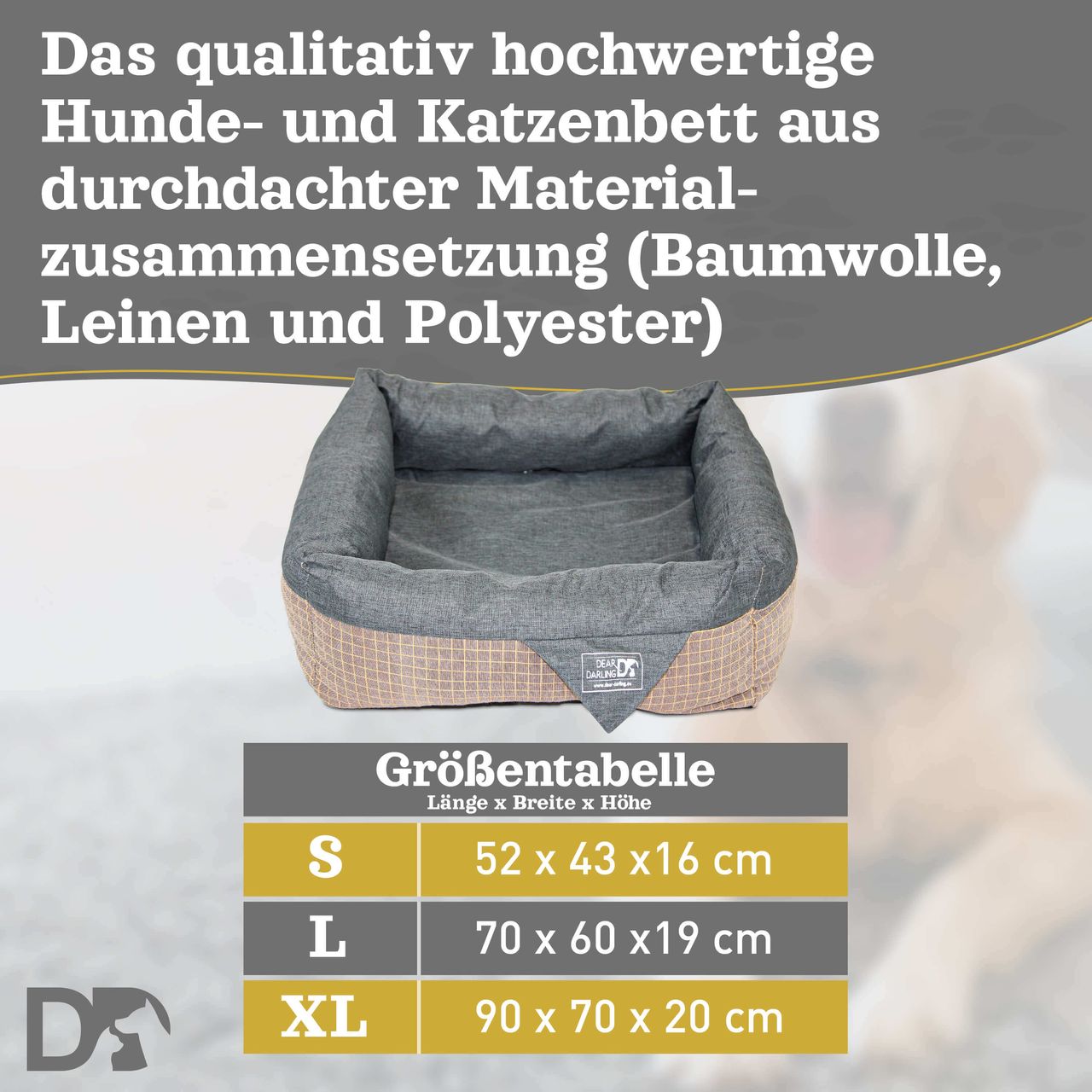 Dear Darling DD-06 Luxus Hundebett Braun Anthrazit Gr. L 80x80cm Memoryschaum Matratze