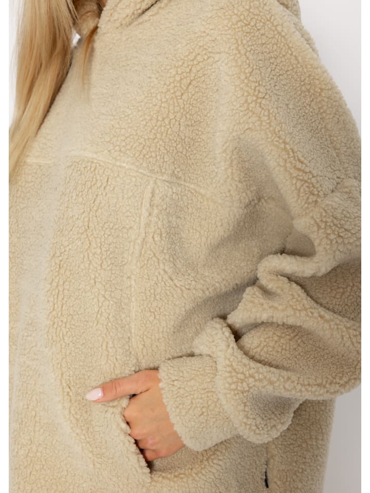 SASSYCLASSY Oversize Teddy Pullover mit Kapuze in Hellbeige günstig kaufen S