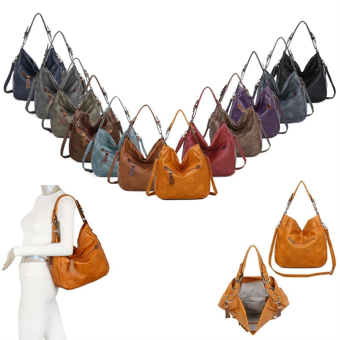 ITALYSHOP24 Schultertasche Damen Tasche Shopper Hobo-Bag Handtasche CrossOver, als Shopper, Umhängetasche, Crossbag tragbar