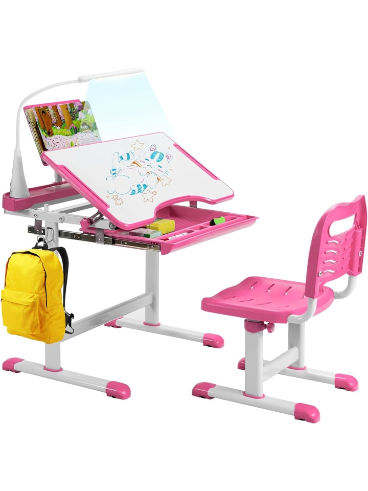 COSTWAY Kinderschreibtisch Set mit Licht ab 4 Jahren in Rosa günstig kaufen onesize