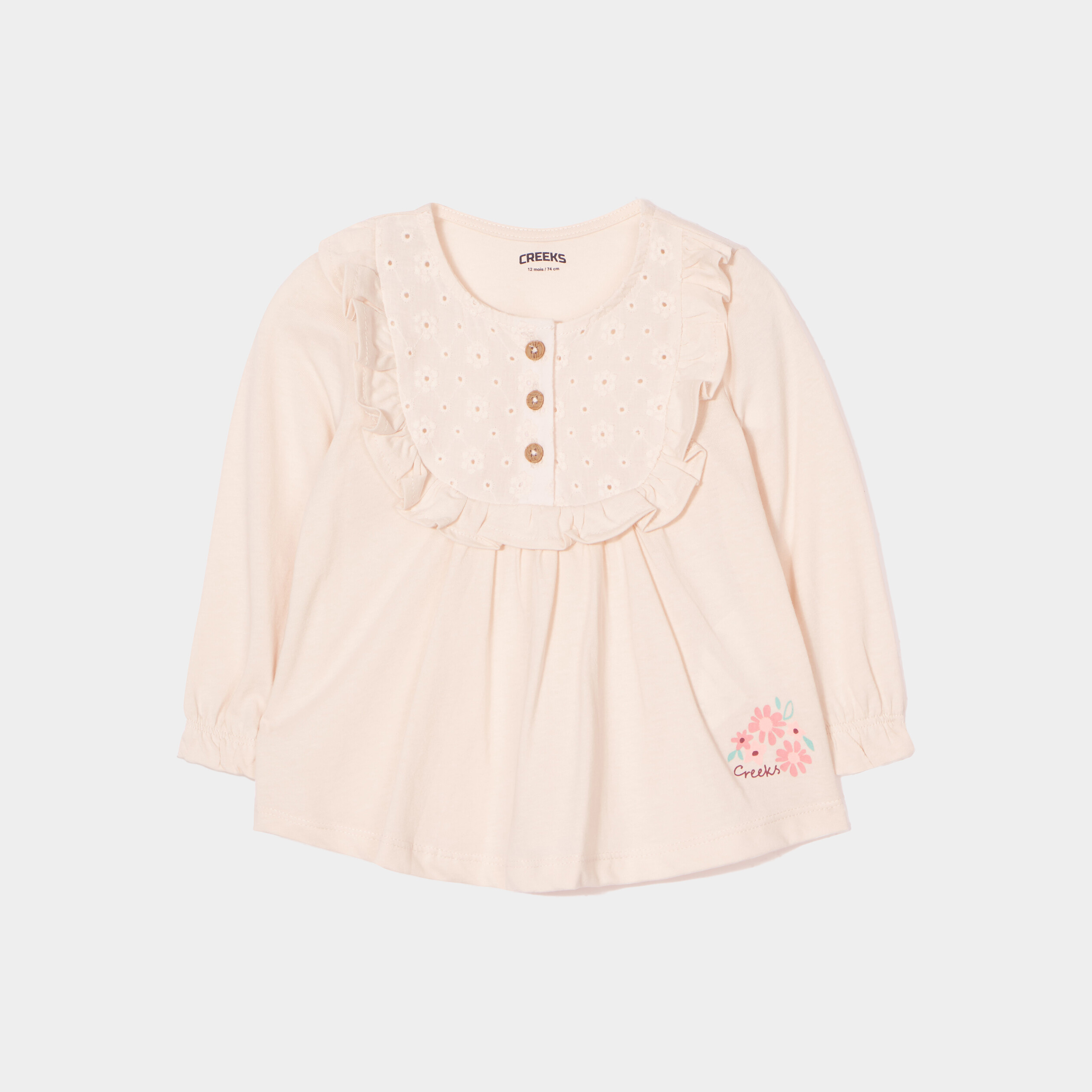 T-shirt broderie anglaise volants Creeks creme bébé fille | La Halle