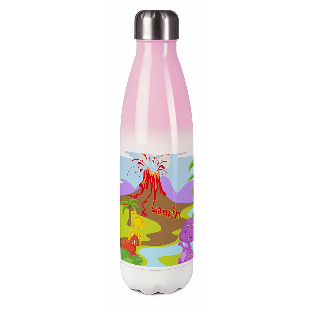 Edelstahl Kinder Thermoflasche / Trinkflasche bunt Dino Spülmaschinenfest, Auslaufsicher, Bruchfest, Doppelwandig, Für Heißgetränke geeignet, Mit Deckel, Isoliert