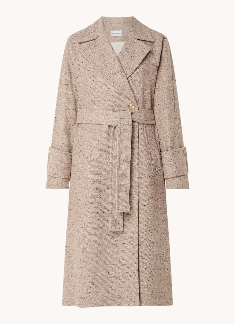 Claudie Pierlot -silkkisekoitetakki sivutaskuilla ja solmittavalla vyöllä