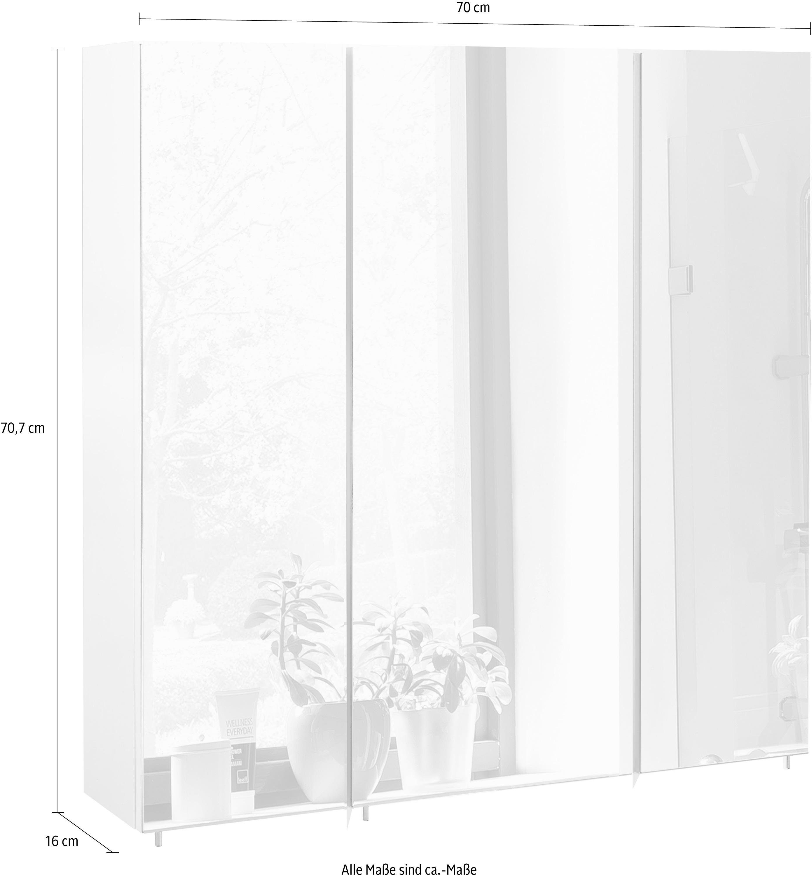 Schildmeyer Spiegelschrank Basic Breite 70 cm, 3-türig, Glaseinlegeböden, Made in Germany