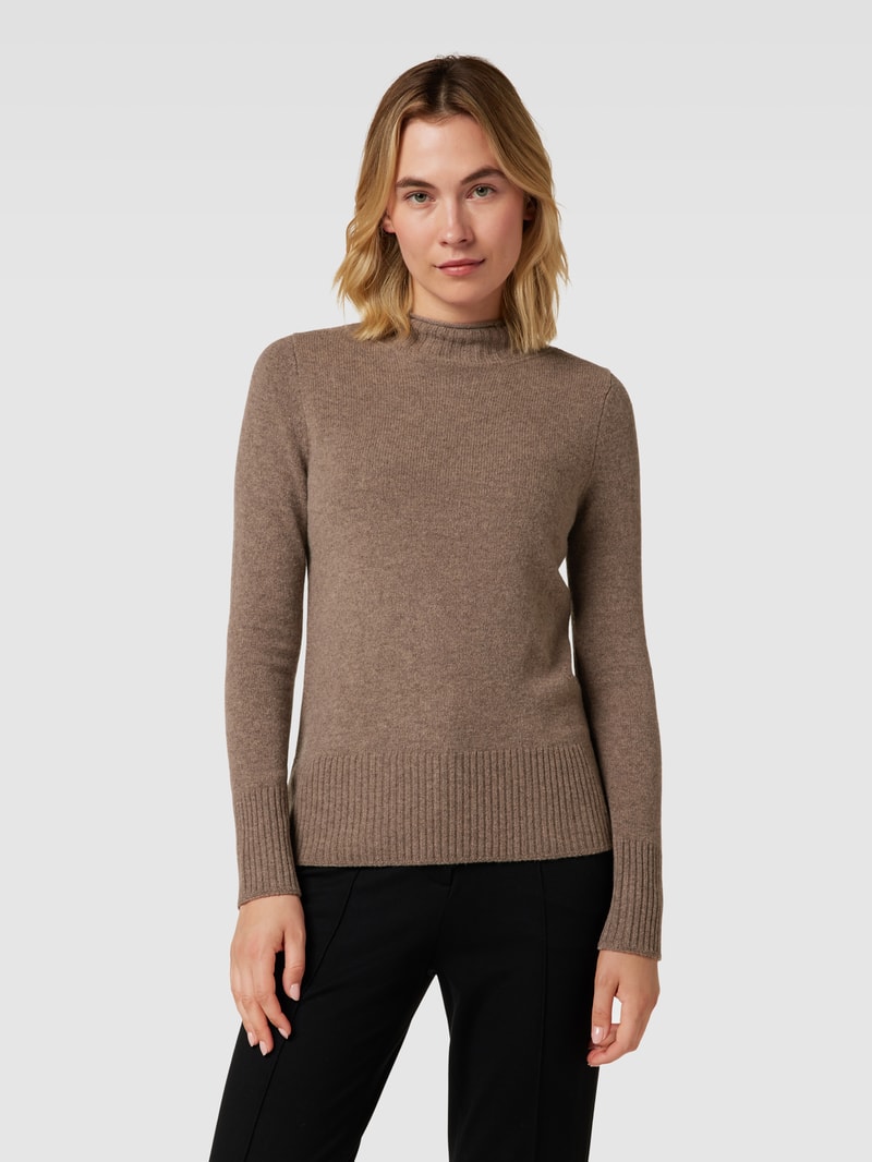 Strickpullover aus Wolle mit Stehkragen in haselnuss braun