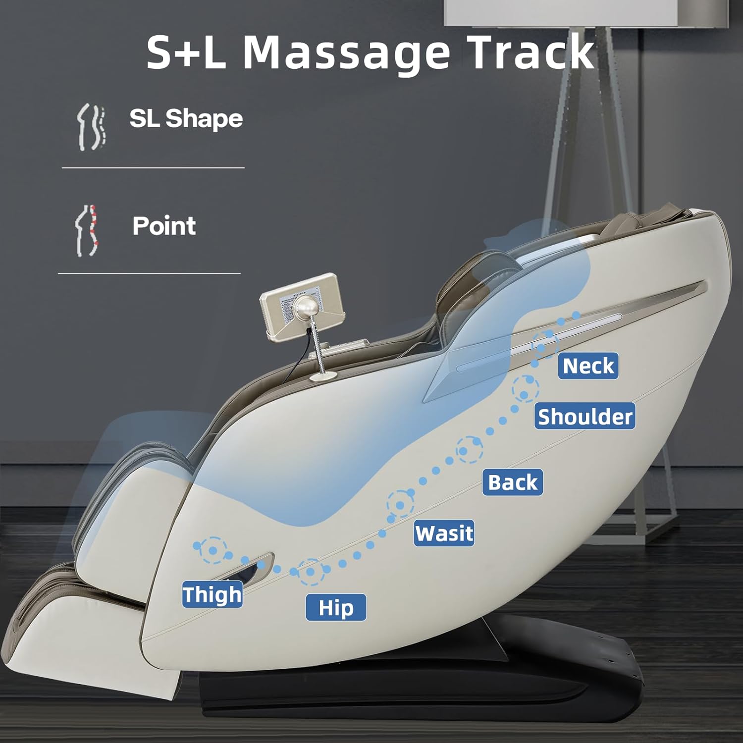 MassaMAX 2024 Full Body Massage Chair, Zero Gravity Recliner with Yoga Stretch, SL Track, Airbags, Heating, Touch Screen, and Foot Massage (MD906-Beige)