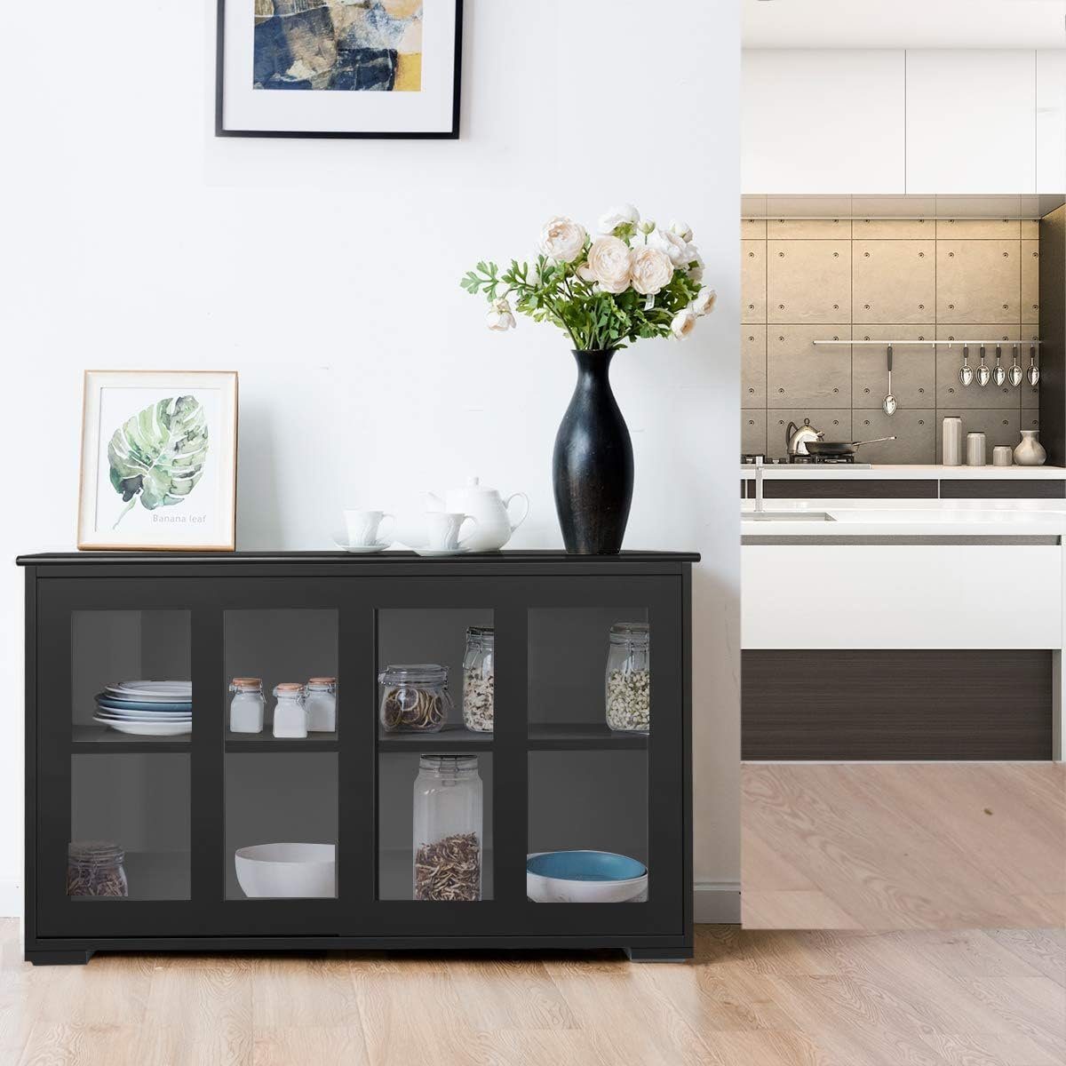 KOMFOTTEU Sideboard Küchenschrank, mit Schiebetüren