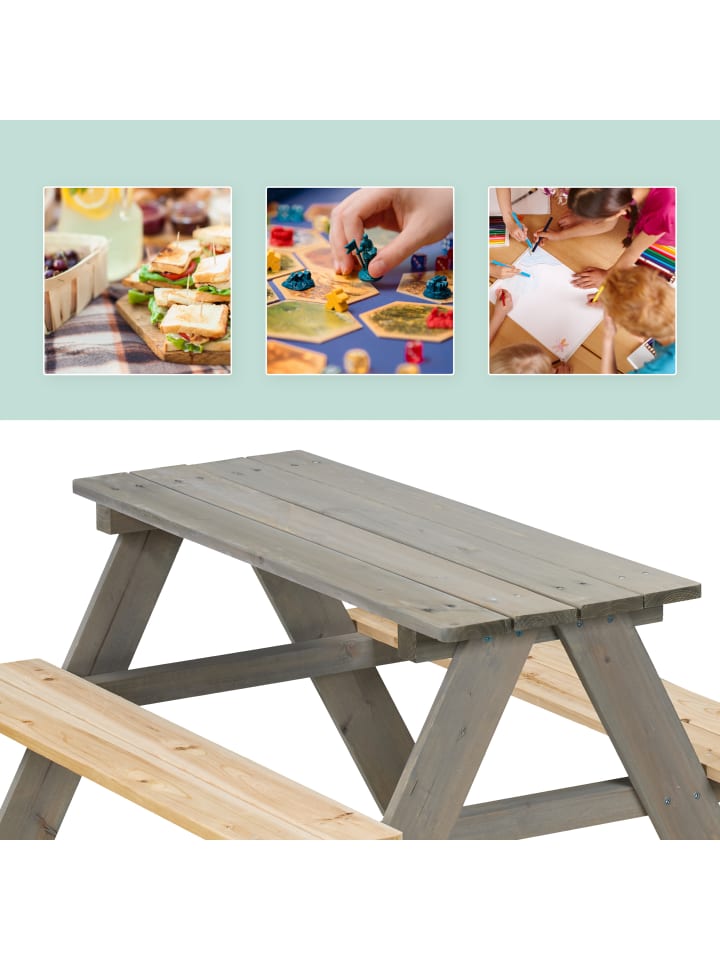 relaxdays Kindersitzgruppe in Grau/ Natur - (B)90 x (H)51 x (T)78 cm günstig kaufen onesize