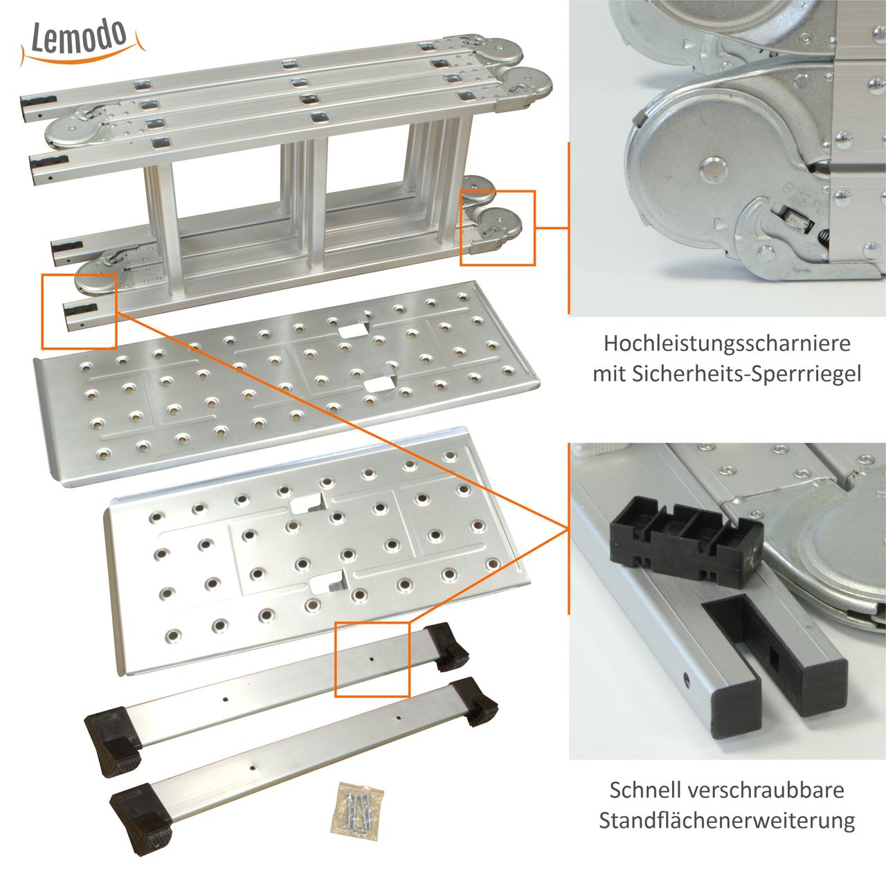 Lemodo Multifunktion Klappleiter mit Plattform