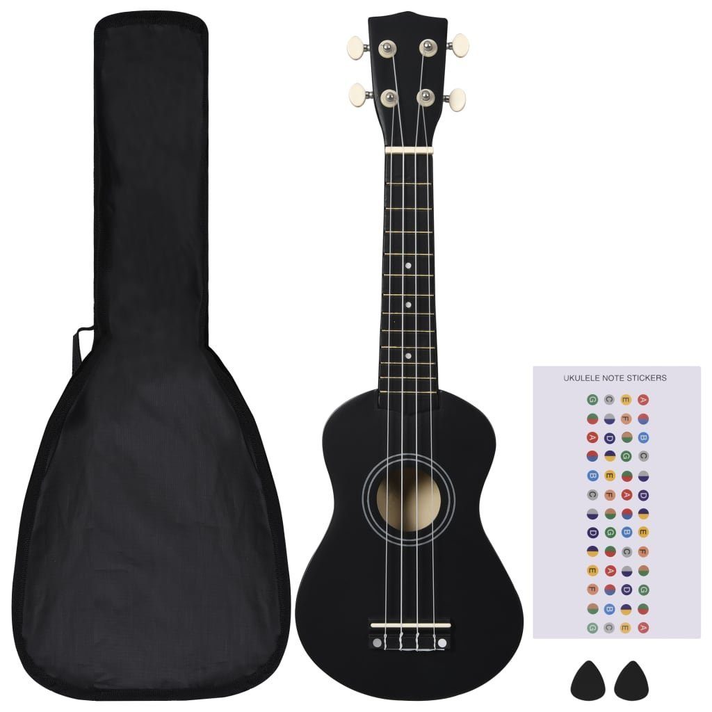vidaXL Ukulele Sopran-Ukulele-Set mit Tasche für Kinder Schwarz 21