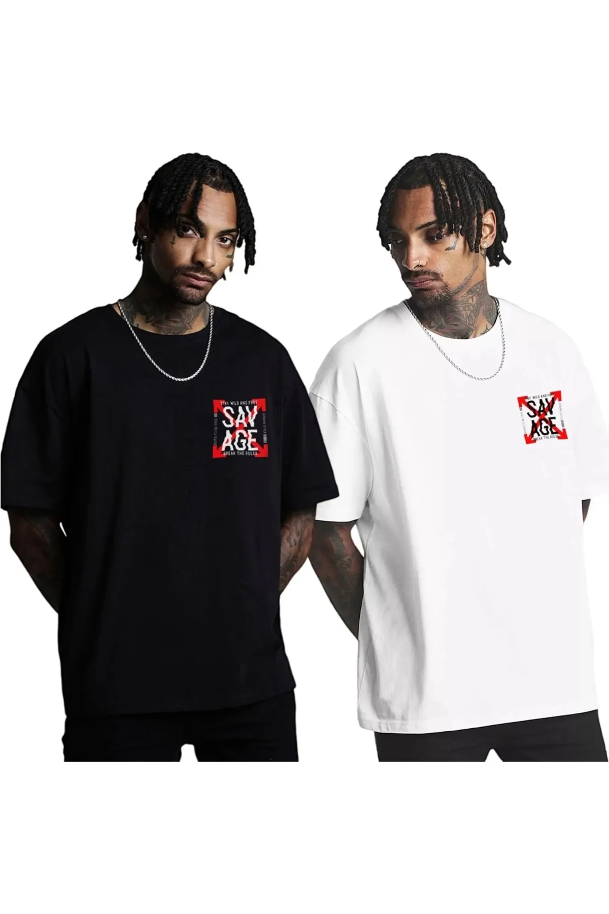 Know  Unisex Schwarz-Weiß-T-Shirt mit Savage-Aufdruck, 2er-Pack T-Shirts