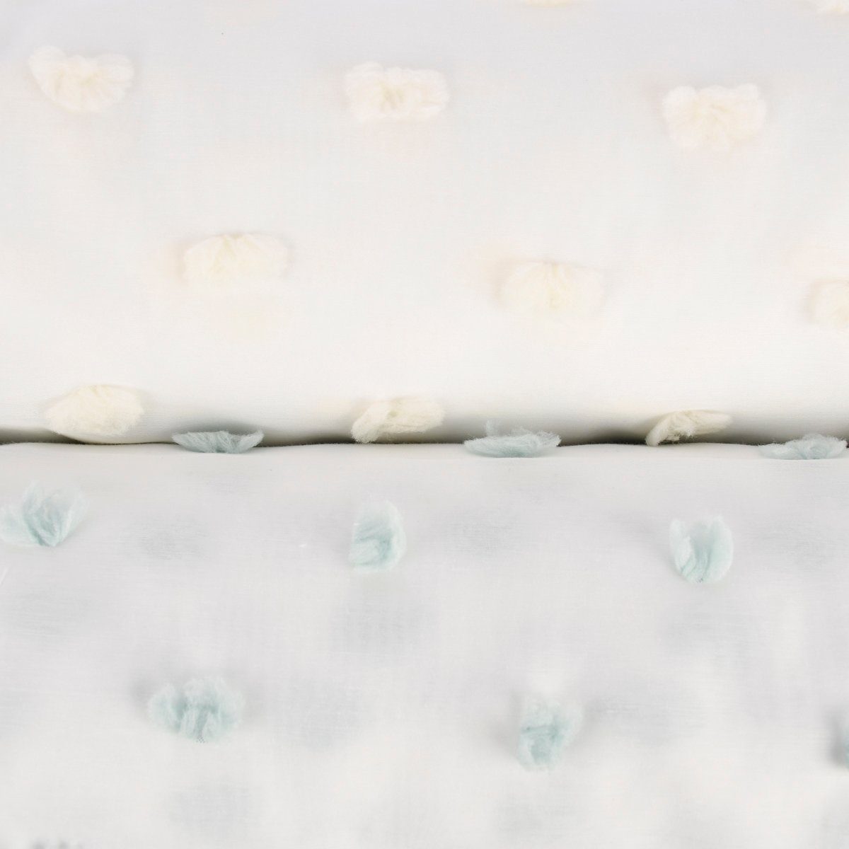 Meterware Rasch Textil Bambino Stores Pom Pom Puscheln weiß mint 3m, (1 St), halbtransparent, Kunstfaser, bestickt