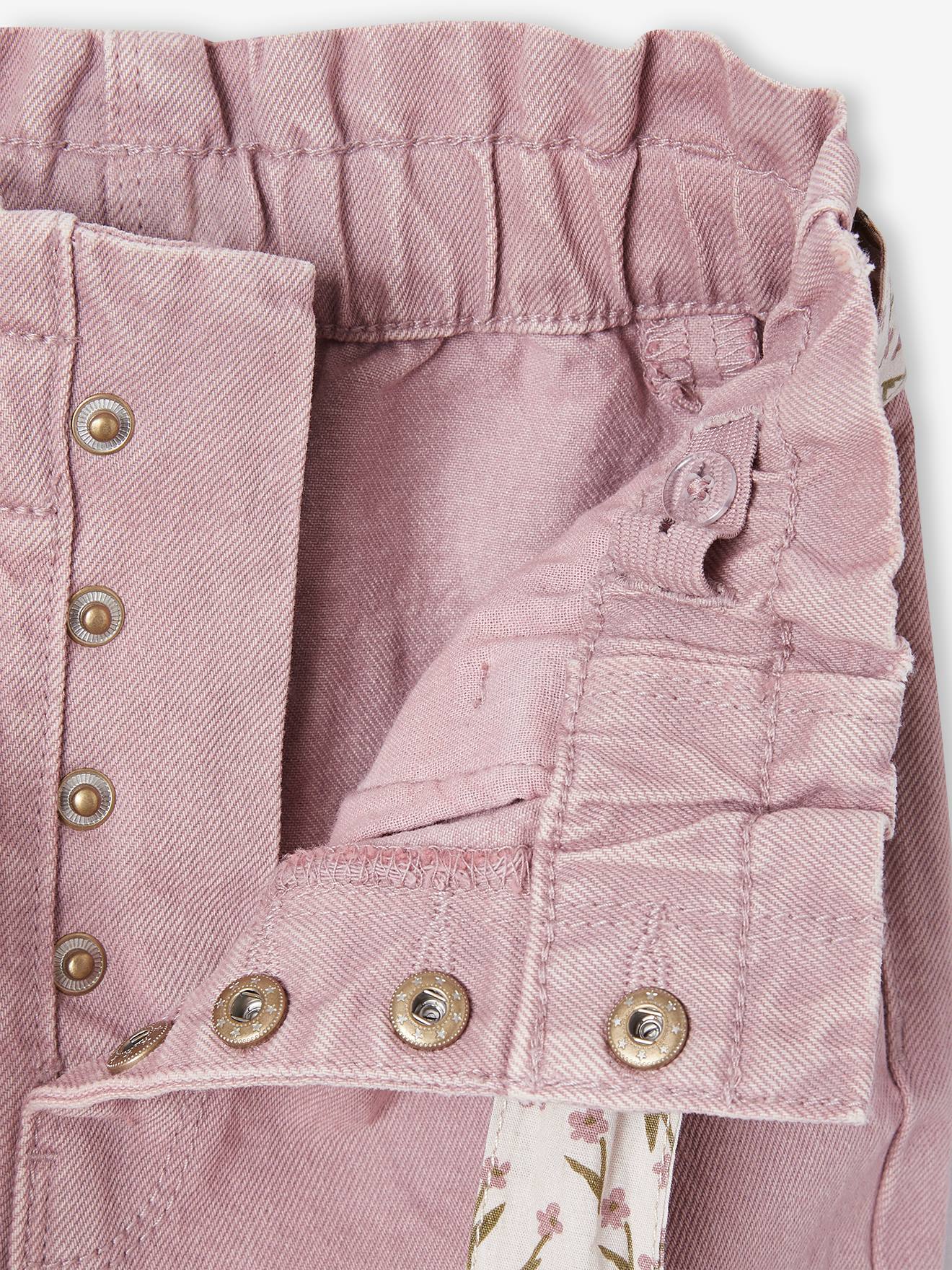 Pantalon paperbag fille et sa ceinture foulard à fleurs vert