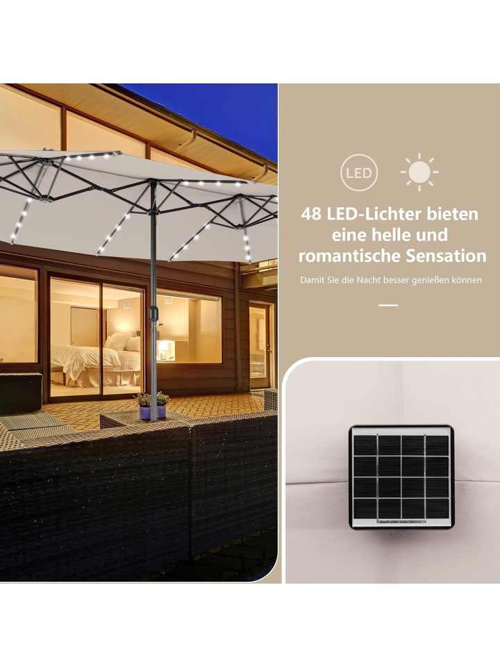 COSTWAY Doppelsonnenschirm mit LED 450 x 260 cm in Beige günstig kaufen onesize