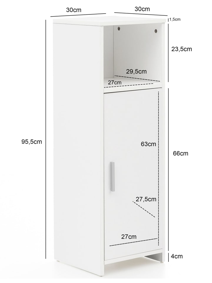 KADIMA DESIGN Badschrank 30 x 95,5 x 30 cm weiß Holz mit Tür und Ablagefach, günstig kaufen onesize