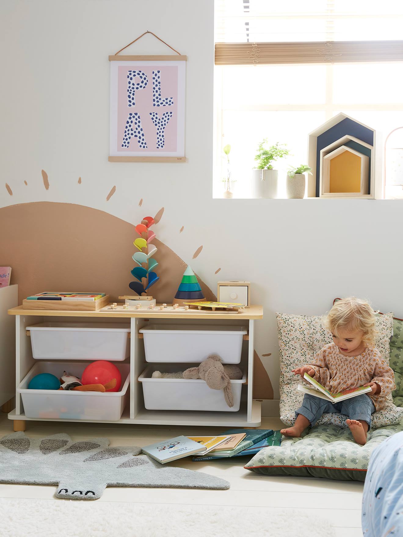 Vertbaudet Kinderzimmer Kommode mit 4 Aufbewahrungsboxen PTILOU - weiß/natur
