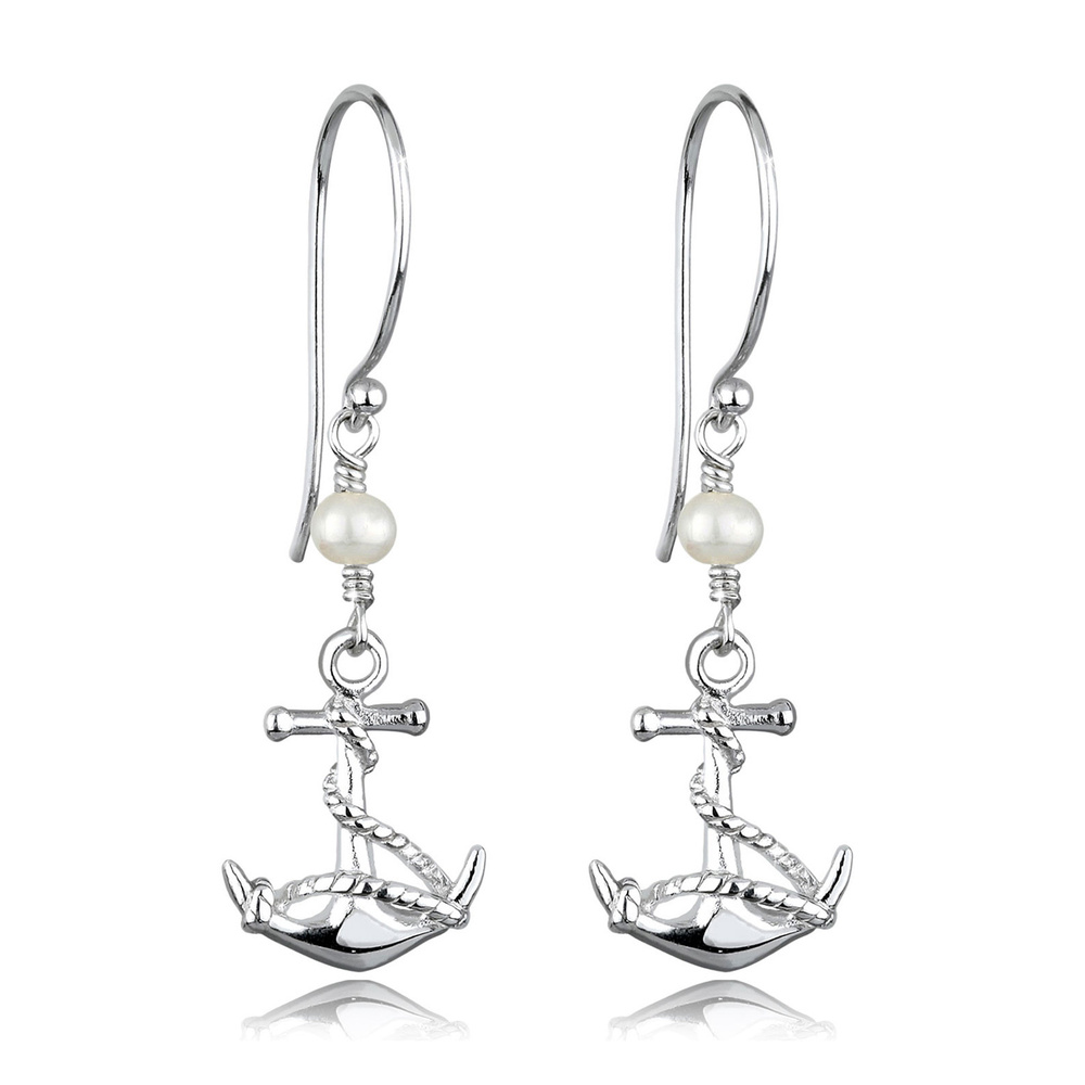 Elli Elli Boucles d'Oreilles Pendentif pour Femmes ancre maritime avec perle d'eau dou Boucles d'oreilles