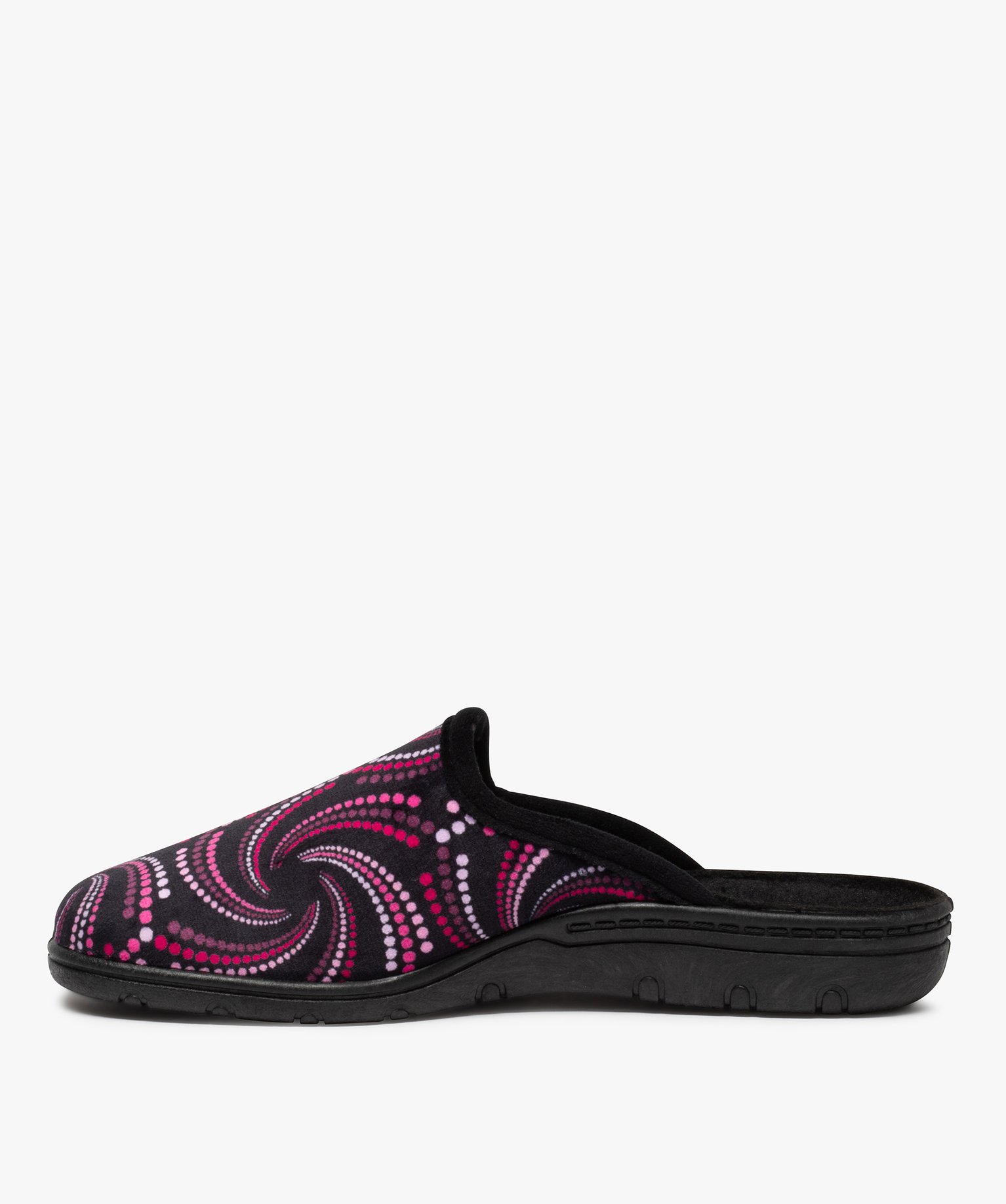 Pantoufles femme mules confort en velours ras imprimé violet | GEMO