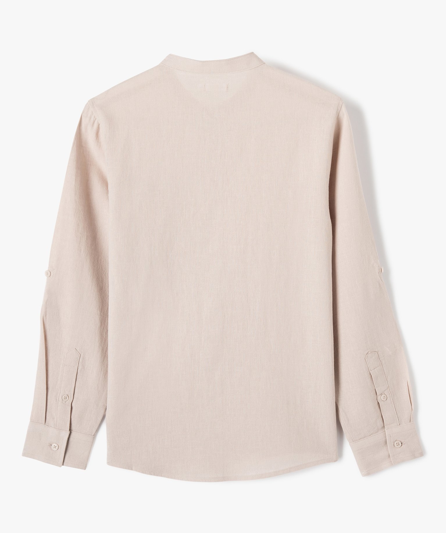 Chemise Garçon unie à manches longues et col mao beige | GEMO