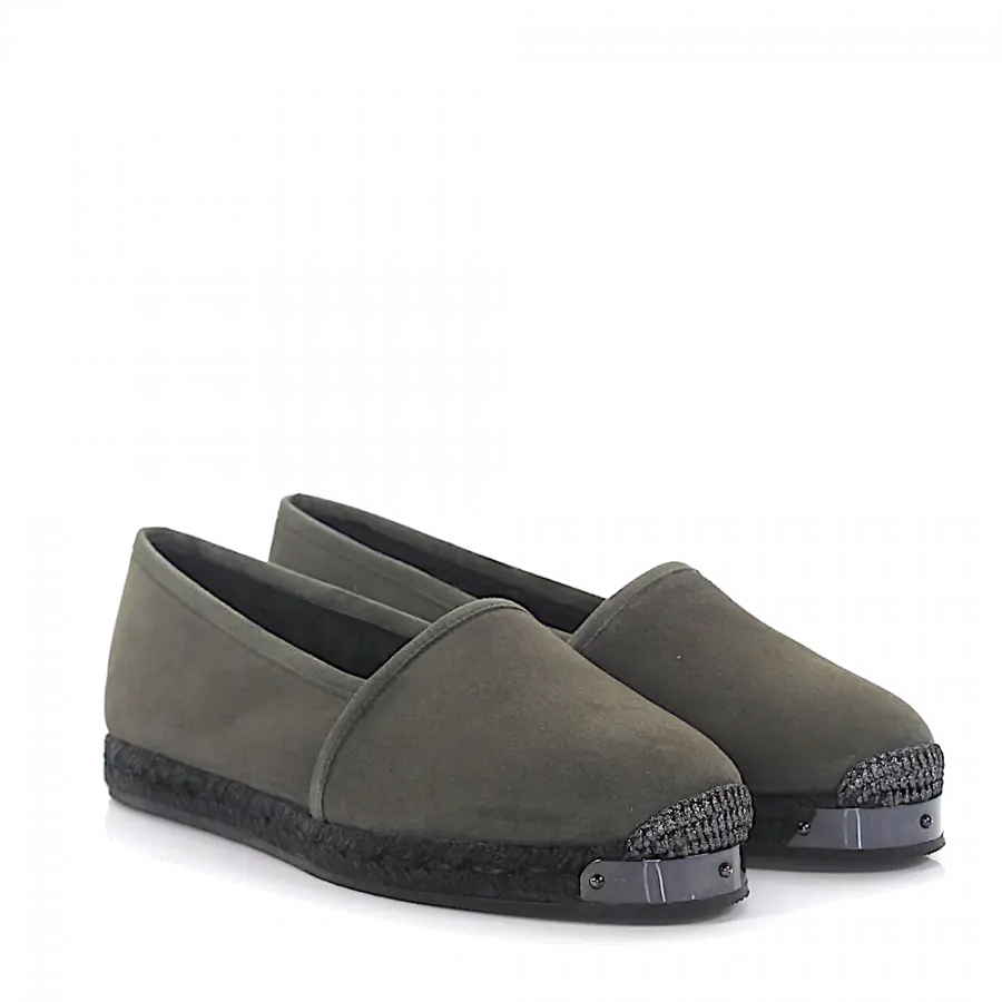 Giuseppe Zanotti - Espadrilles Santiago Veloursleder khaki Kaninchenfell Bast - grün