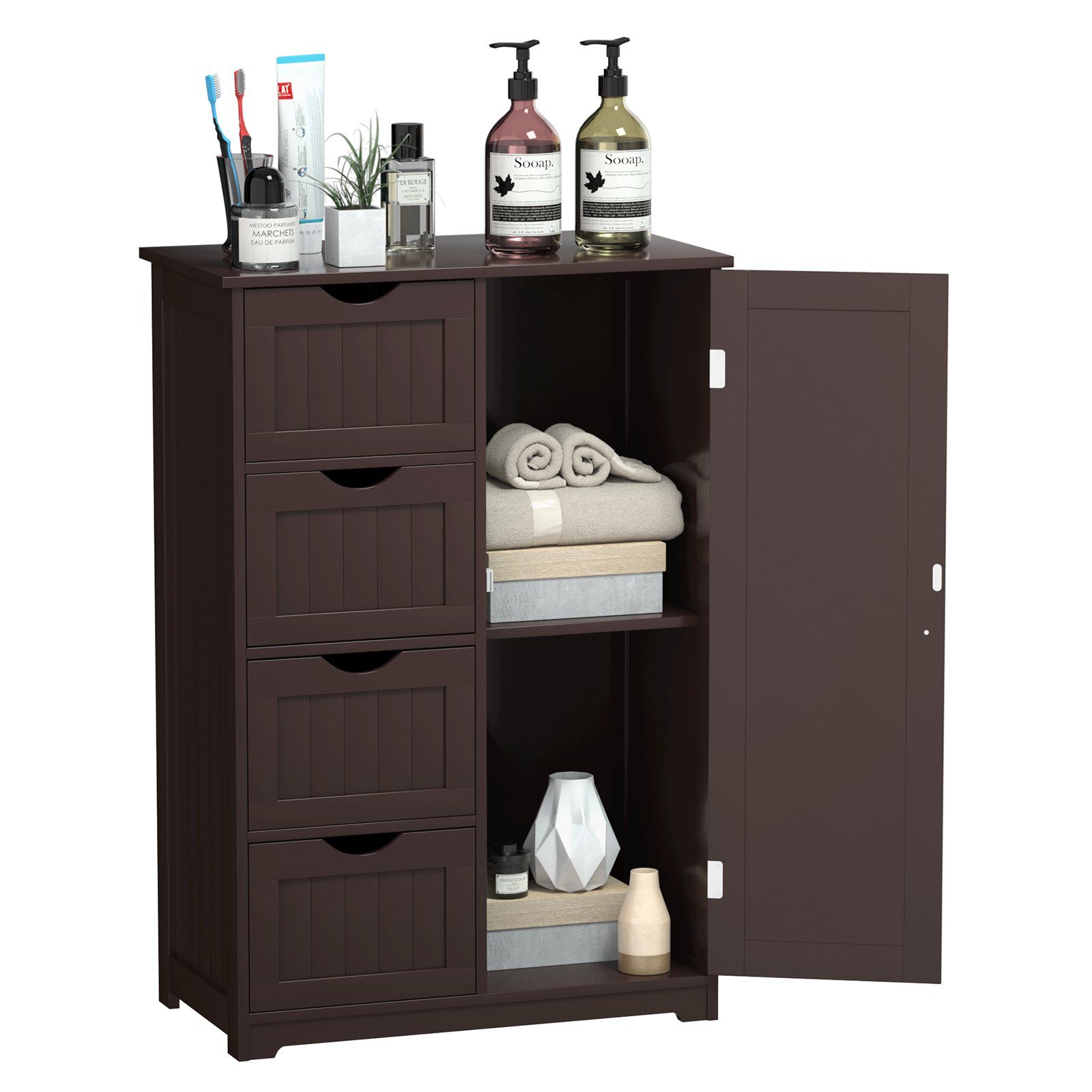 COSTWAY Badkommode, mit 4 Schubladen & 1-türigem Schrank, 55 x 30 x 81 cm