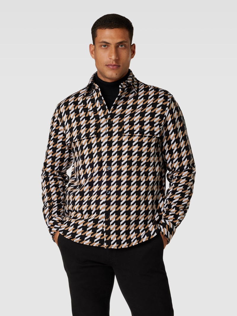 Hemdjacke mit Allover-Muster Modell 'Owen' in beige
