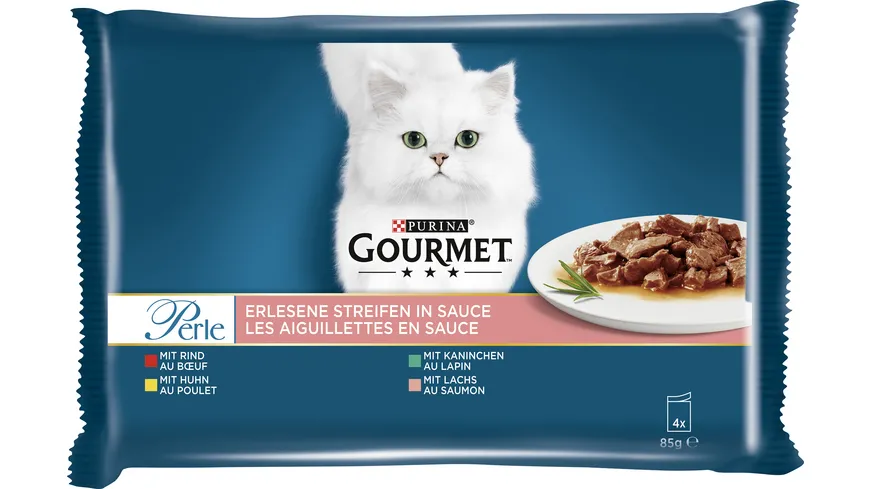 PURINA GOURMET Perle Erlesene Streifen in Sauce mit Rind/Kaninchen/Huhn/Lachs 340 g