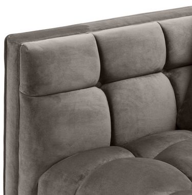 Casa Padrino Loungesofa Luxus Lounge Sofa Grau - Greige / Messingfarben 223 x 95 x H. 68 cm - Linksseitiges Wohnzimmer Sofa mit edlem Samtsoff und 2 Kissen