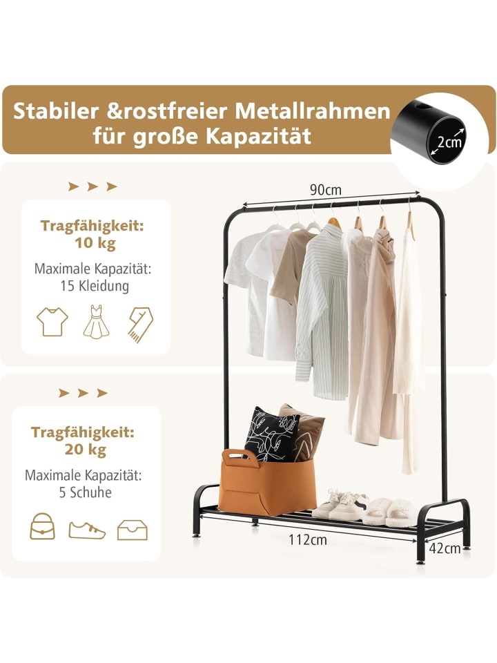 COSTWAY Garderobenständer in Schwarz günstig kaufen 145cm