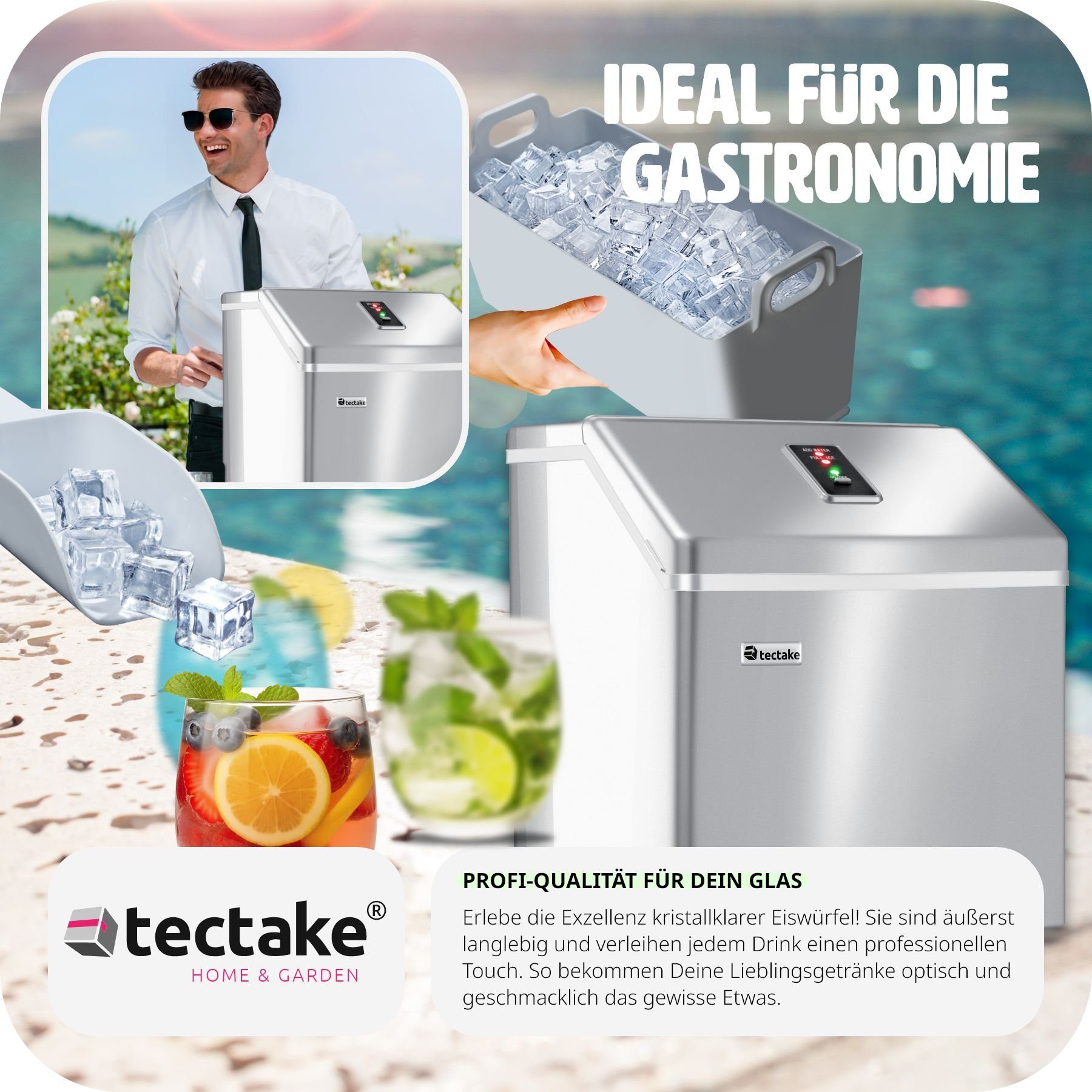 tectake Elektrischer Eiswürfelbereiter Eiswürfelmaschine für klare Eiswürfel