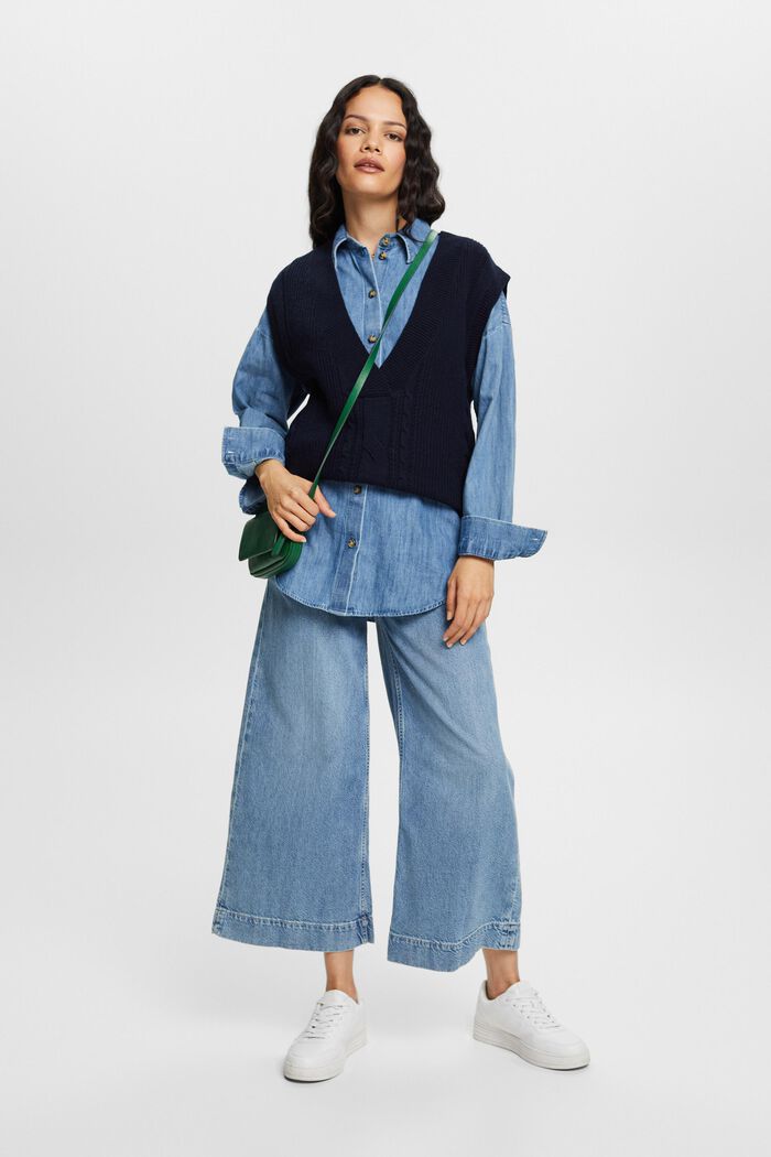 Oversized Jeans-Hemdbluse, 100 % Baumwolle