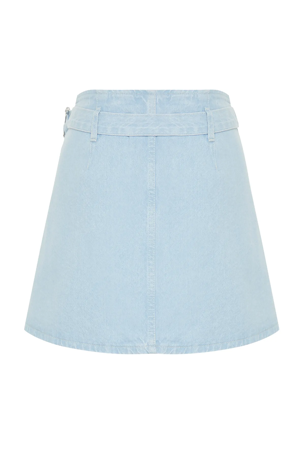 Trendyol Collection  Hellblauer Mini-Jeansrock in Wickeloptik mit hoher Taille und detaillierter Schnalle TWOSS24ET00061