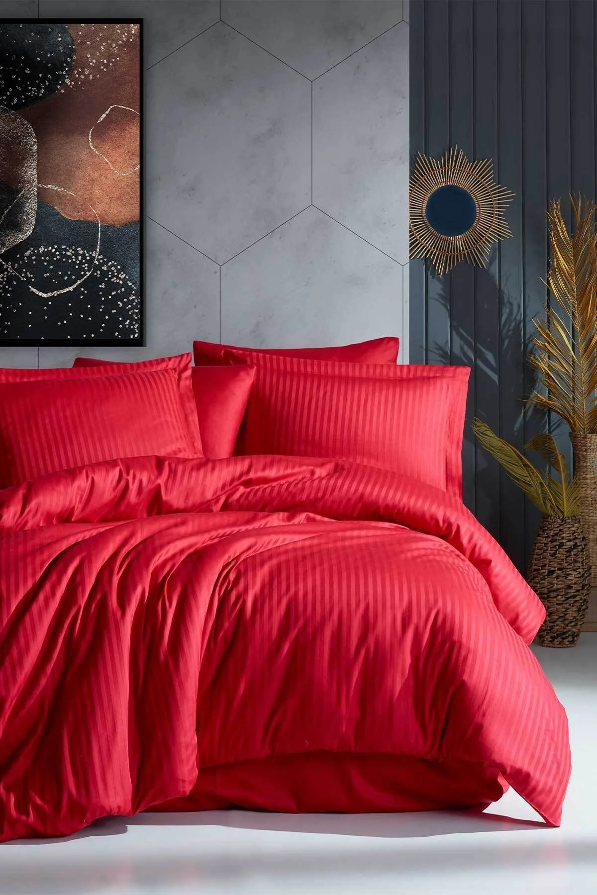 Elart  Bettbezug-Set für Einzelbett, Baumwolle, Viscon, 4-teilig, Fenola-Rot