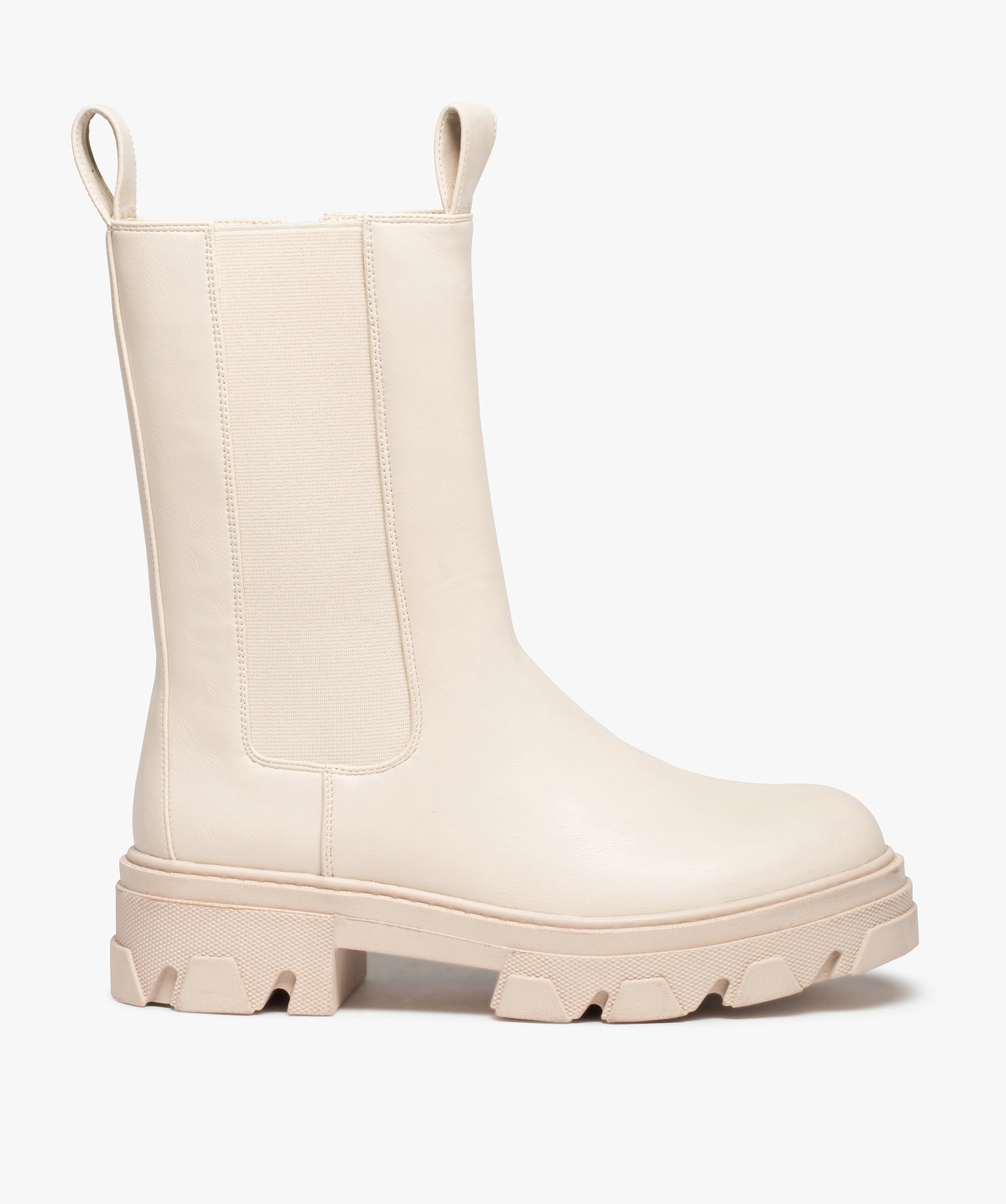 Boots femme Chelsea unies à semelle épaisse et crantée beige | GEMO