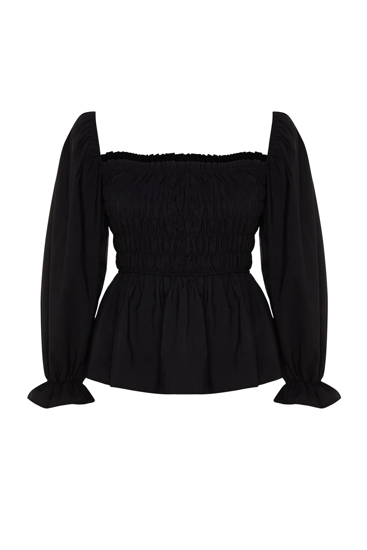 Trendyol Curve  Schwarze Gimped-Webbluse in Übergröße