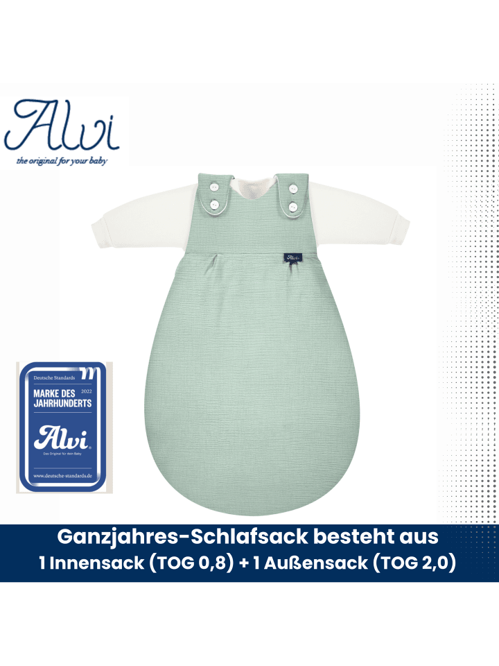 Alvi 4-Season Mull-Schlafsack Baby Mäxchen 2tlg. Exklusiv in Hellgrün günstig kaufen