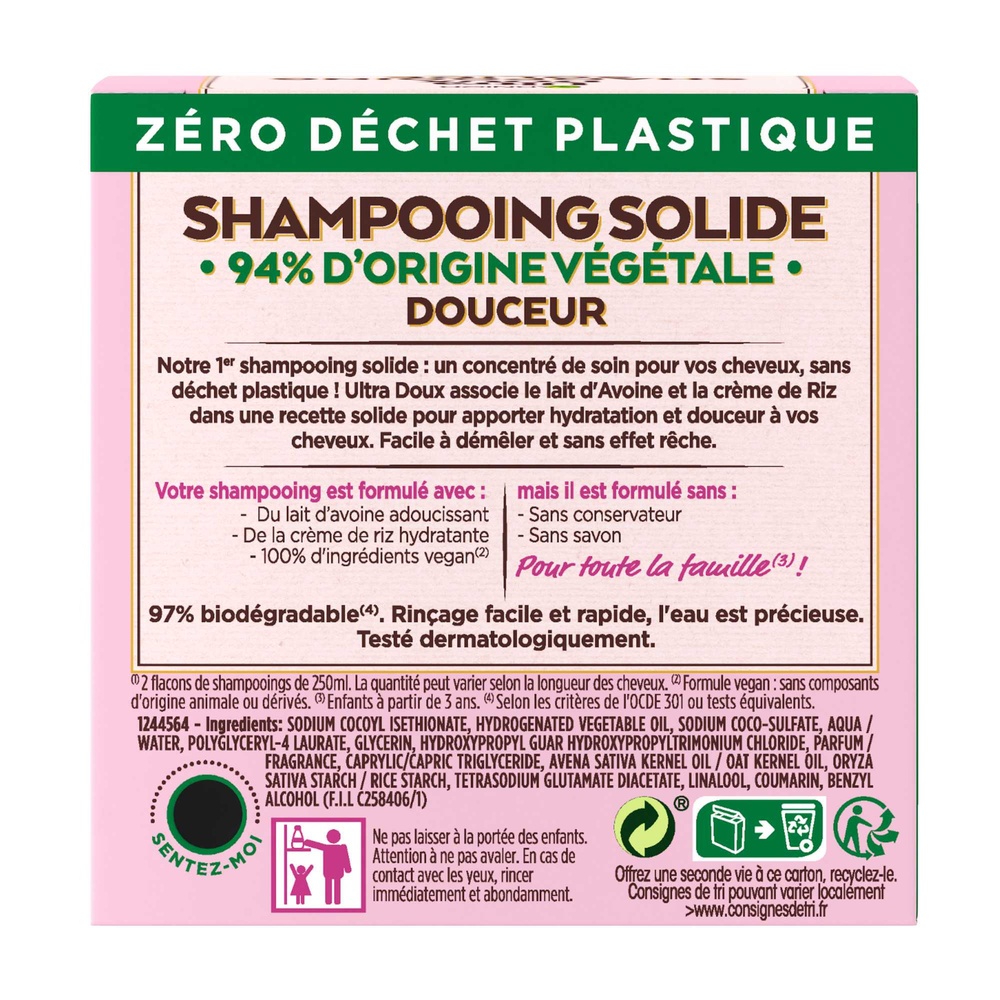 garnier Ultra Doux Délicatesse d'Avoine Shampooing solide douceur au lait d'Avoine et à la crème de Riz