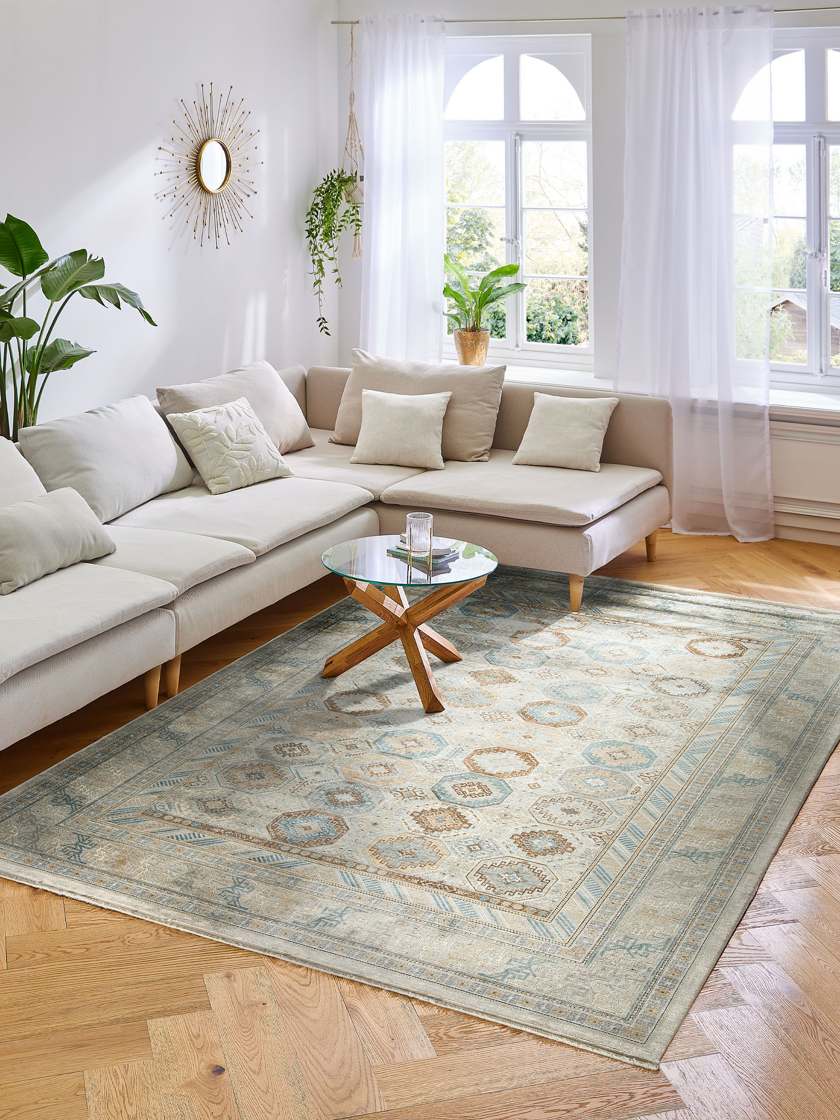 Kayseri Vintage-Teppich, Blau/Gold